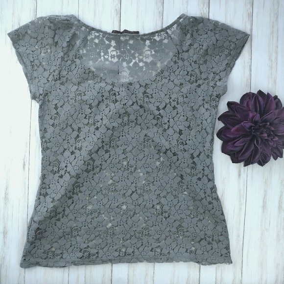 The Limited gray lace sheer top t-shirt d28 - Picture 3 of 8